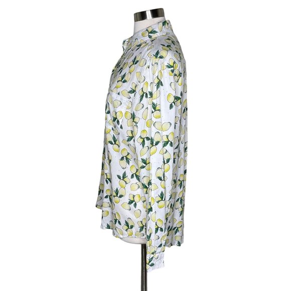 Beachlunchlounge L lemon print button up shirt white yellow - Picture 3 of 7